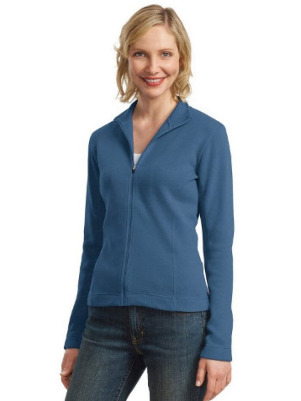 Port Authority L221 Women's Flatback Rib Full-Zip Jacket - Harbor Blue